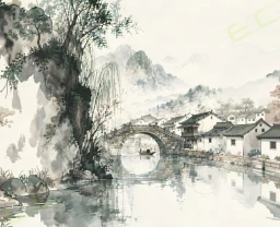 桥畔孤舟